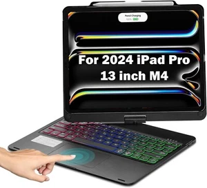 360° Rotatable iPad Keyboard Case with Trackpad for iPad Pro 13inch M4 2024 - Picture 1 of 7