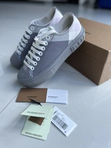 BURBERRY Women Check Cotton Pale Gray Sneakers 38 NEW - Picture 1 of 15