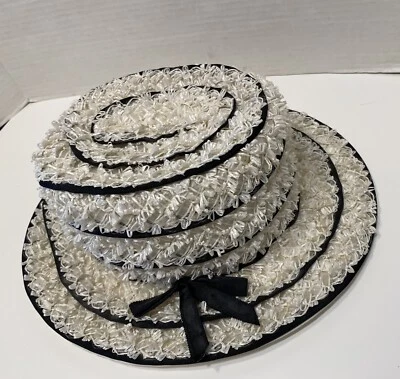 Sombrero de ala para mujer blanco negro iglesia fiesta del té derby de colección mediados de siglo años 50 60 Foto 1 de 4