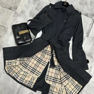 Burberry London Nova Check Trench Coat Cotton Black Size 40/US:S Authentic - Picture 1 of 24
