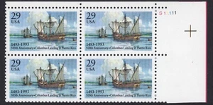 US #2805 29¢ Columbus Landing UR Plate Block 1993 MNH - Picture 1 of 1