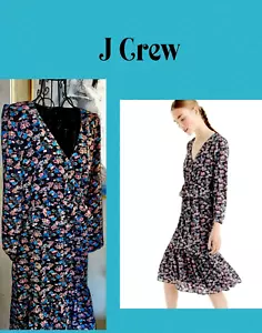 J.CREW "PAISLEY FLORAL RUFFLE HEM" DRESS~BLACK,PINK,TEAL~V-NECK~SIZE 8 - Picture 1 of 7