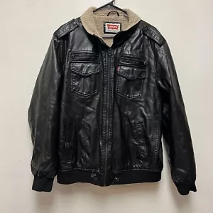 Levi's Mens Faux Leather Jacket with Sherpa Lining Black Size Large Bomber - Picture 1 of 8
