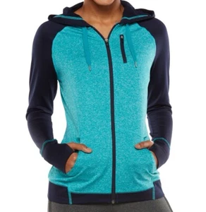 Tek Gear Women's Colorblock Warmtek Fleece Lined Hoodie Teal & Navy Blue Size L - Picture 1 of 11