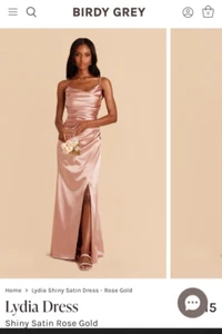 Birdie Grey Lydia Dress Womens L Shiny Satin Rose Gold Sleeveless Ruched Wedding - Picture 1 of 13