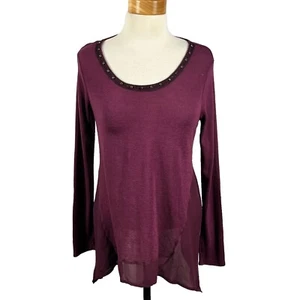 Simply Vera Vera Wang Women's Purple Long Sleeve Sheer Accent Sweater Size Small - Picture 1 of 24