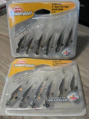 2 Packs Berkley 3" Power Minnow Grubs 2 Pre-rigged Soft Fishing Baits Black Shad - Image 1 of 4