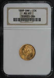 1909 Denmark Gold 10 Kroner NGC MS-65 - Picture 1 of 2