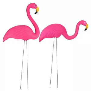 2 X Flamingo Bird Garden Ornaments Outdoor Metal Stake Animal Lawn Pond Decor - Picture 1 of 7