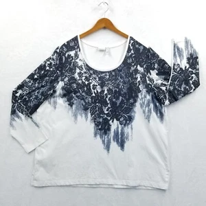 Ulla Popken Top Women 20/22 White Blue 100% Cotton Embellished Long Sleeve Shirt - Picture 1 of 10