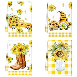 4 Pcs Sunflower Kitchen Towels Sunflower Gnome Dish Towels Sunshine Nautical Kit - Picture 1 of 6