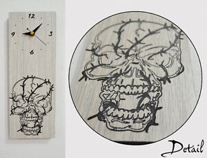Wired Skull Engraved Wood - Wall Clock