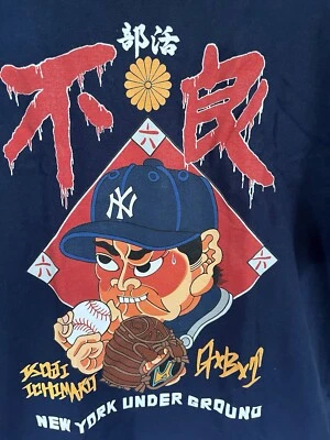 ICHIMARU x GxBxT 纽约 UNDERGROUND 男式大号深蓝色 T 恤 — 第 1/4 张图片