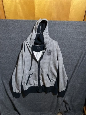 Marc Ecko corte y costura cremallera totalmente forrada sudadera con capucha para hombre L usada suavemente bordada Foto 1 de 4