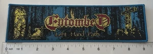 entombed left hand path Blue Border Strip Woven Metallic Gold Logo Patch - Picture 1 of 1