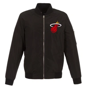 NBA  Miami Heat  JH Design Polyester Bomber Jacket Black Mens Size 2XL Full Zip - Picture 1 of 5