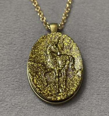 Magical Unicorn Inside Glitter Resin Pendant Gold Tone Chain Necklace - Image 1 of 4