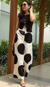 ZARA WOMAN SS25 BLACK WHITE ZW COLLECTION POLKA DOT WIDELEG PANTS M 2068/557/084 - Picture 1 of 20