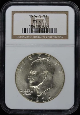 1974-S SILVER Eisenhower Dollar $1 NGC MS67 - Image 1 of 2