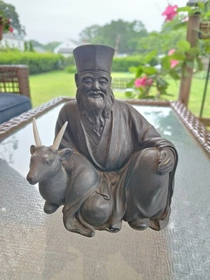 VINTAGE JAPANESE BRONZE STATUE OLD MAN WITH ELK Beautiful Piece! - Image 1 of 4