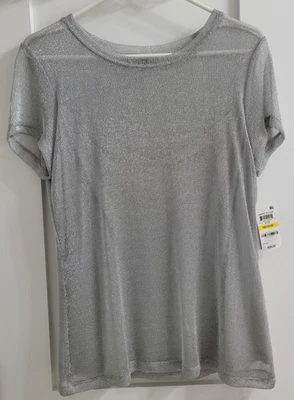 NUEVO CON ETIQUETAS INC Top Plateado Metálico con Inserto de Camisola Talla M Foto 1 de 4