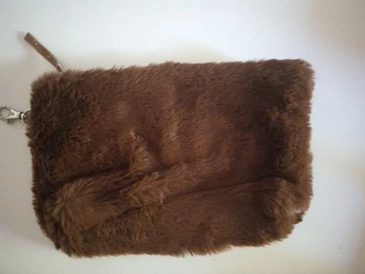 Free People Clutch Brown Fur, Silver Charm Attachment Sued Hang Tags. - Image 1 of 3
