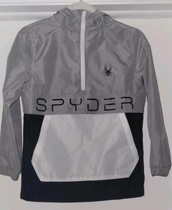 Boys Size 8 Small Spyder 1/4 Zip Rain Jacket/ Wind Breaker Hooded Gray Black... - Picture 1 of 3