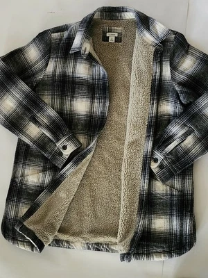 LL BEAN 格子夏尔巴羊毛衬里法兰绒衬衫夹克尺寸 M — 第 1/4 张图片