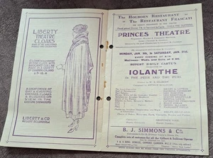 1922 D`Oyly Carte programme Gilbert & Sullivan Iolanthe Princes Theatre London - Picture 1 of 6