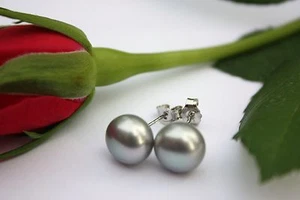 Pendientes de perlas de agua dulce gris de 10 mm pendientes de plata 925 vbc - Imagen 1 de 1