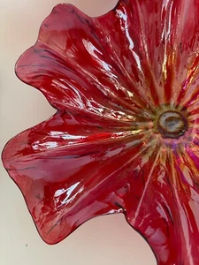 "Cuenco de vidrio artístico rojo estilo Murano Antica Cristalleria Italiana 11,75"" pie plateado" - Imagen 1 de 8