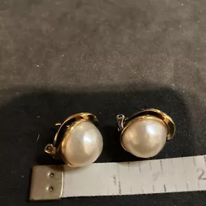 Gold Vermeil Pearl Earrings 925 Sterling Silver B138 .5” - Picture 1 of 6