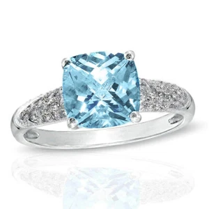 Swiss Blue Topaz cushion cut Solitaire Ring Sterling silver White Gold over - Picture 1 of 2
