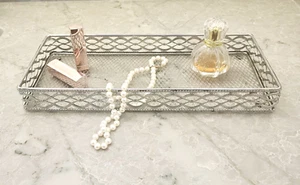 Vanity Tray Silver Metal Rectangular Decorative Cosmetic Tray 14" X 6" - Picture 1 of 6