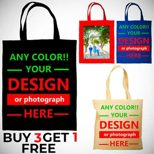 Personalized Tote Bag Custom Text Logo Picture Gift Bride Teacher Party Cotton - Picture 1 of 6