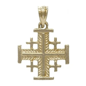 14k Gelbgold Massiv Jerusalem Kreuz Charm Anhänger 1,1 Gramm - Bild 1 von 6