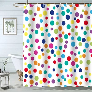 Kids Rainbow Bathroom Shower Curtains, Retro Colorful Geometric Polka Dots Bath - Picture 1 of 7