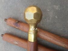 Antique Solid Brass Head Handle Vintage Brown Wooden Walking Stick Cane Men Gift