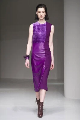 Vestido SALVATORE FERRAGAMO Italia NUEVO $2670 Terciopelo Cuero Cordero Genuino Talla 38 Foto 1 de 4