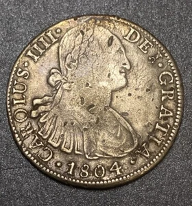 Mexico 1804 TH 8 Reale Scarce Toning $1 Colonial Milled Asia Silver Nice Dollar - Picture 1 of 12