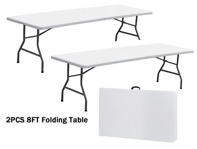 2x 8' Plastic Folding Table w/Handle Lock for Picnic Camping Party Fold-in-Half  - Image 1 of 4