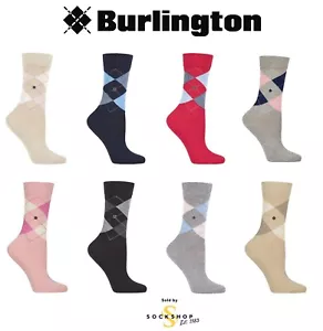 Argyle Socks Burlington Womens Covent Garden Cotton Various Colours- 1 Pair Pack - Picture 1 of 12