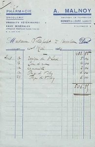 BEAULIEU-SUR-LOIRE (45) " PHARMACIE DROGUERIE MALNOY " FACTURE 1934 - Picture 1 of 1