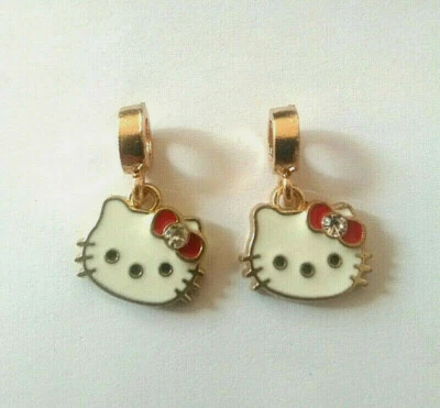 Lot 2 pendentifs Hello Kitty Noeud rouge émail strass - Photo 1/2