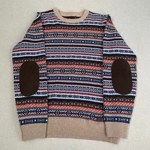 Herren Barbour 100% Lammwolle Fair Isle Pullover Ellenbogen Patch Strick Navy Blau Gr. M - Bild 1 von 10