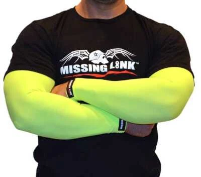 Missing Link SPF 50 Armpro Compression Sleeves Neon Green Turn Signals APTS - Image 1 of 3