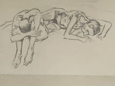 Original pencil &charcoal double side drawing by Lewis Davies 1939-2010 nude men - Image 1 of 4