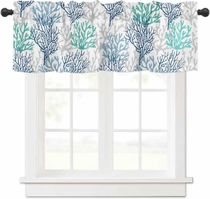 Coral Curtain Valance for Windows Rod Pocket Nautical Valance Window Treatments - Picture 1 of 8