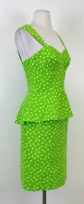 Vestido Betsy Johnson verde lunares peplum para mujer talla 6 nuevo con etiquetas venta al por menor $148 Foto 1 de 3