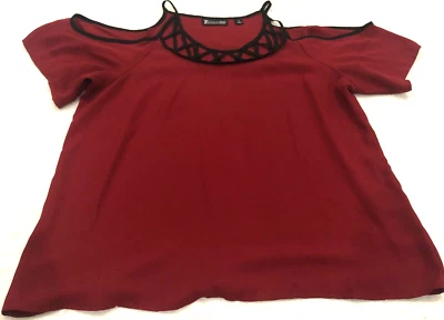 7th Avenue New York & Company Womens Top Sz M Red Cold Shoulder - Image 1 of 4
